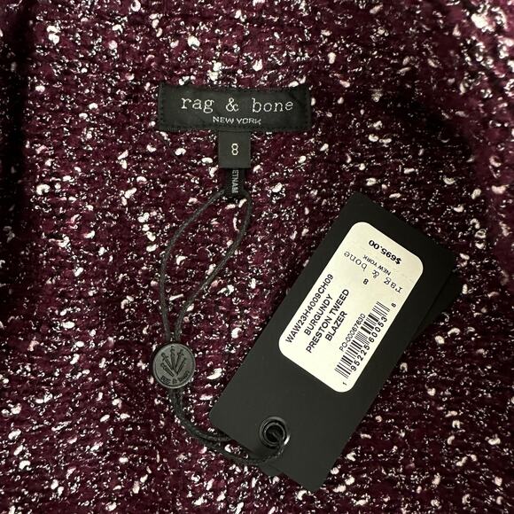 Rag&Bone Preston Double Breasted Blazer Boucle Tweed Wool Burgundy US 8 - Picture 10 of 16